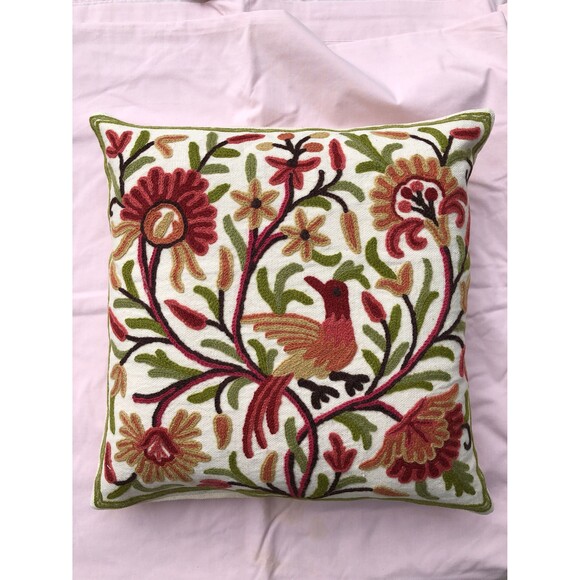 Kashmiri Hand-Embroidered (Crewel) COMPLETE Decorative Pillow/Cushion4 - Picture 1 of 3